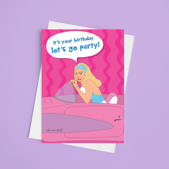 Let's Go Party - A5 Barbie Birthday Card (Blank)