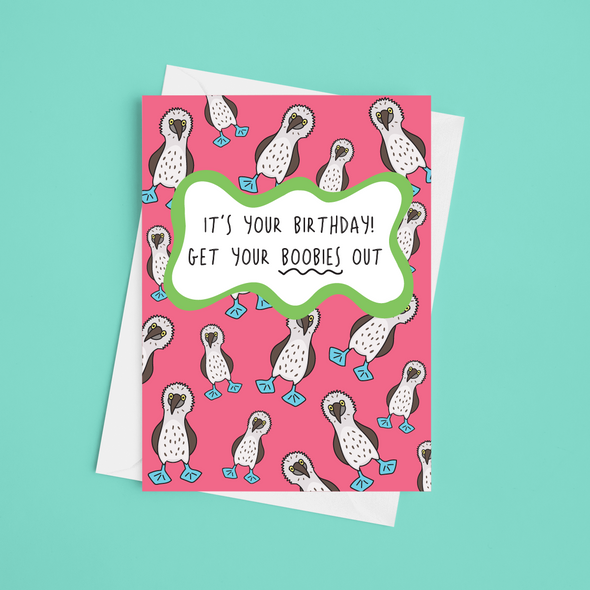 Get Your Boobies Out - A5 Birthday Card (Blank)