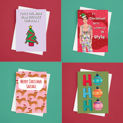 Pack of 4 A5 Christmas Cards - 1 per Design Pictured