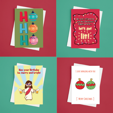 Pack of 4 A5 Christmas Cards - 1 per Design Pictured