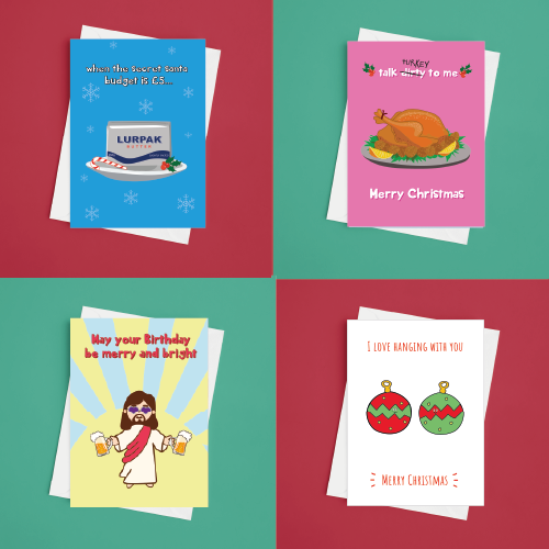 Pack of 4 A5 Christmas Cards - 1 per Design Pictured