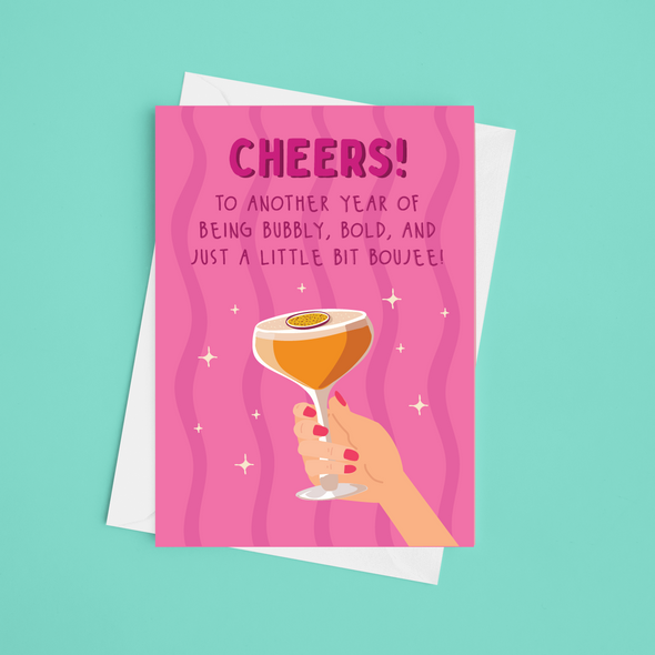 Cheers To Another Year Being Boujee - A5 Lady Pornstar Martini Card (Blank)