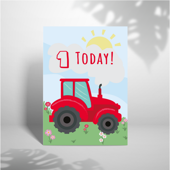 1st Birthday Tractor - A5 Greeting Card