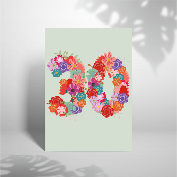 Happy 30th Birthday Floral - A5 Greeting Card (Blank)