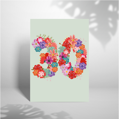 Happy 30th Birthday Floral - A5 Greeting Card