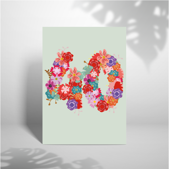 Happy 40th Birthday Floral -Greeting Card (Wholesale)