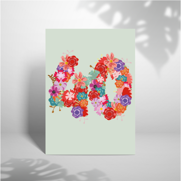 Happy 40th Birthday Floral - A5 Greeting Card (Blank)
