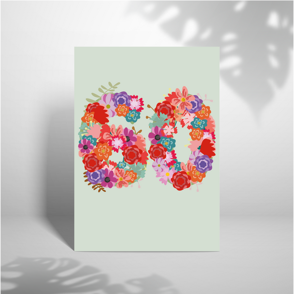 Happy 60th Birthday Floral - A5 Greeting Card