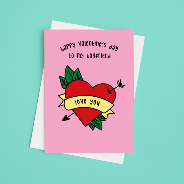 Happy Valentine's Day To My Boyfriend - A5 Happy Valentine's Day Card (Blank)