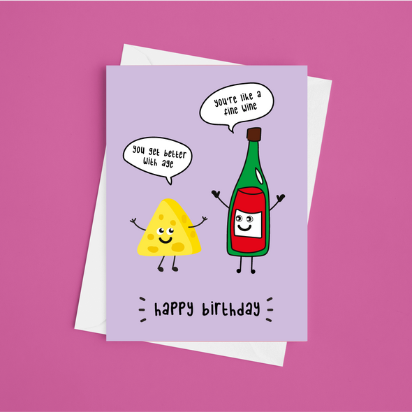 Cheese & Wine Happy Birthday - A5 Greeting Card (Blank)
