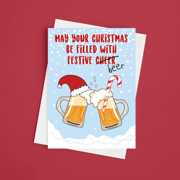 Festive Beer - A5 Greeting Card