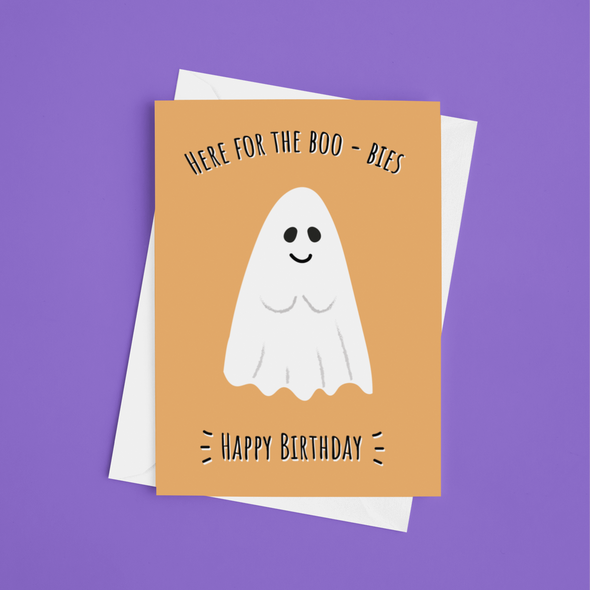 Here For The Boo-bies - A5 Greeting Card (Blank)