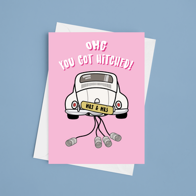 You Got Hitched Mrs and Mrs - A5 Greeting Card (Blank)