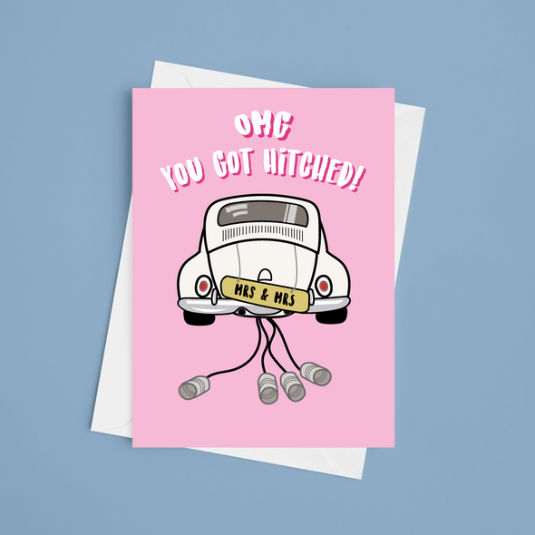 You Got Hitched Mrs and Mrs - A5 Greeting Card (Blank)