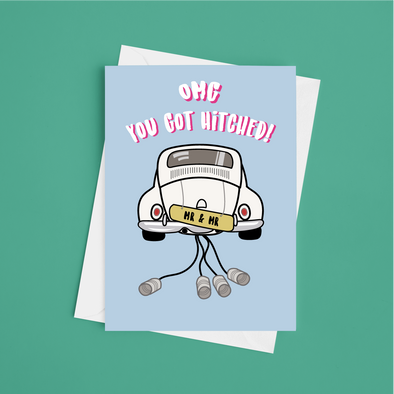 You Got Hitched Mr And Mr - A5 Greeting Card (Blank)