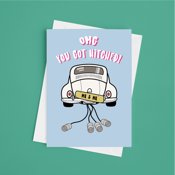 You Got Hitched Mr And Mr - A5 Greeting Card (Blank)