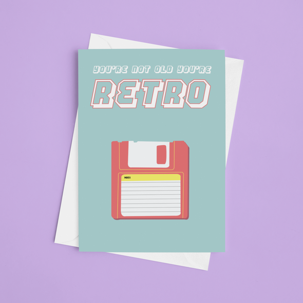 Retro Floppy Disc Birthday Card - A5 Greeting Card (Blank)