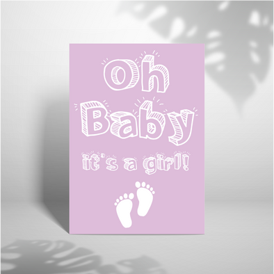 Hello Baby Girl - A5 Greeting Card