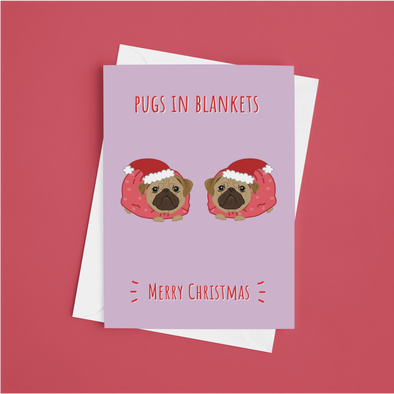 Pugs In Blankets - A5 Greeting Card (Blank)