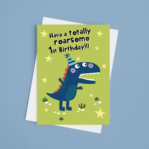 Roarsome 1st Birthday - A5 Greeting Card (Blank)