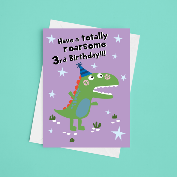 Have A Roarsome 3rd Birthday - A5 Greeting Card (Blank)