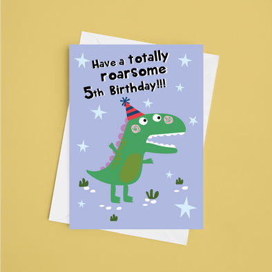 Have A Roarsome 5th Birthday - A5 Greeting Card