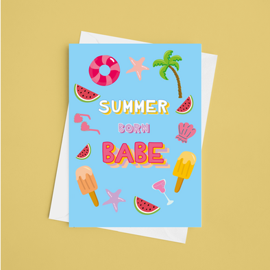 Summer Born Babe Happy Birthday - A5 Greeting Card (Blank)