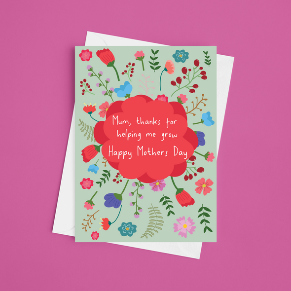 Mum Thanks For Helping Me Grow - A5 Greeting Card (Blank)