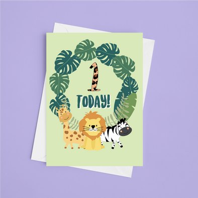 Wild 1st Birthday Today - A5 Greeting Card