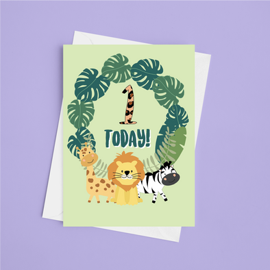 Wild 1st Birthday - A5 Greeting Card (Blank)