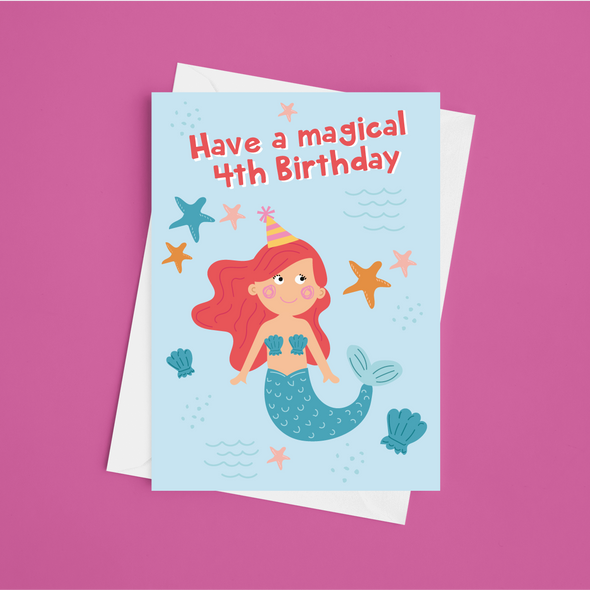 Ocean Magic 4th Birthday - A5 Greeting Card (Blank)