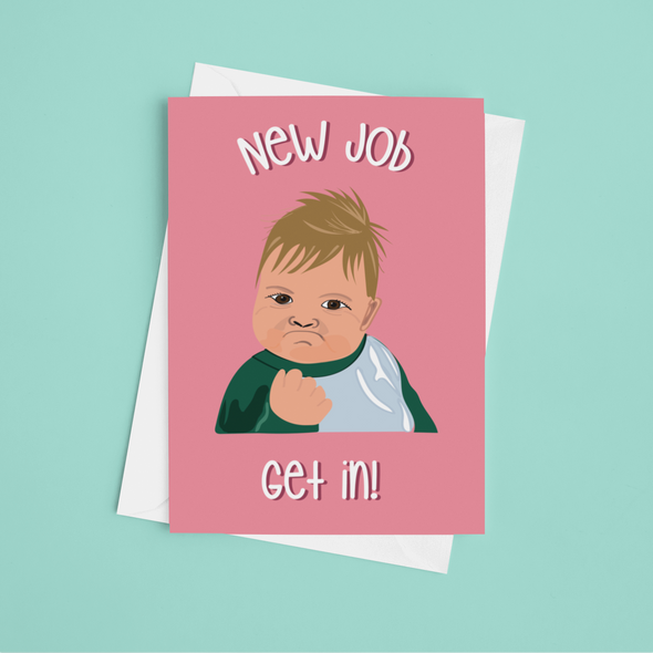 Meme Baby New Job - A5 Greeting Card (Blank)